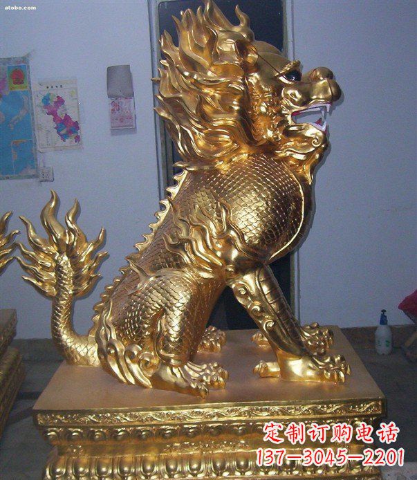 泉州贴金麒麟招财神兽铜雕