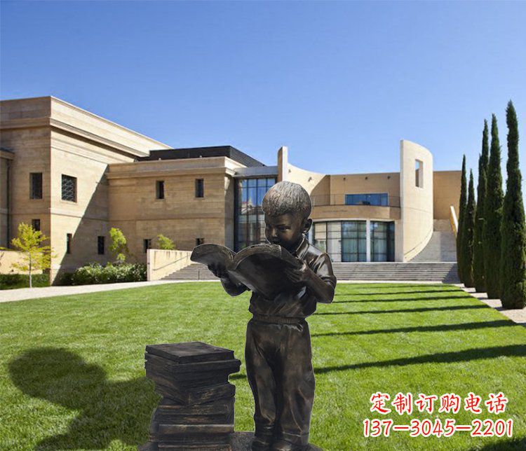 泉州庭院铜雕看书小孩人物雕塑