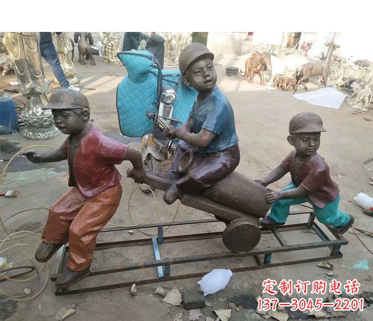 泉州铜雕彩绘庭院玩耍儿童雕塑