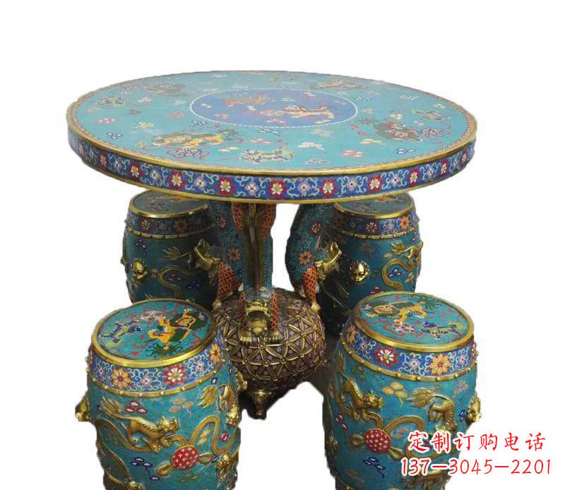泉州铜雕彩绘小象圆桌景观摆件