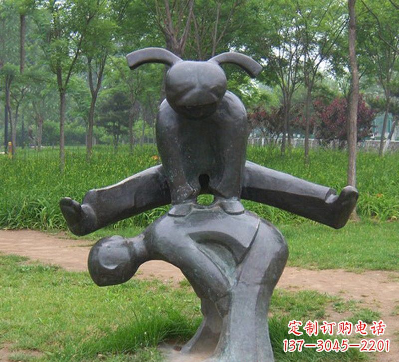 泉州铜雕抽象跳山羊儿童