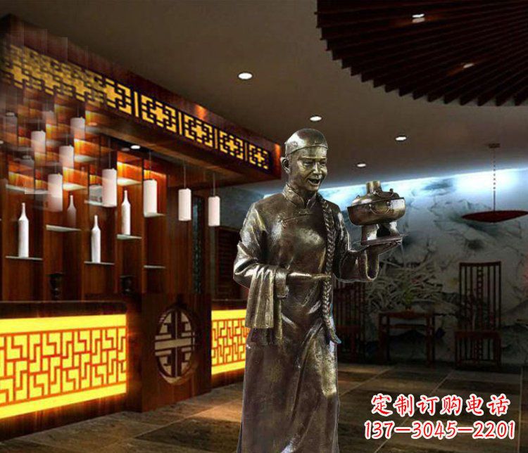 泉州铜雕店小二小品人物雕塑