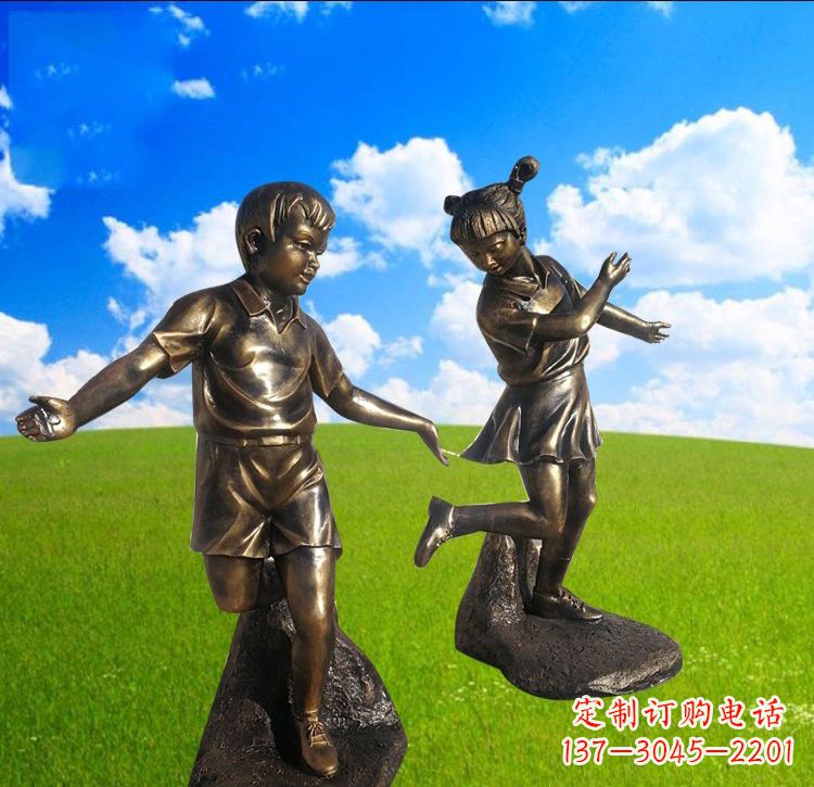 泉州铜雕儿童踢毽子