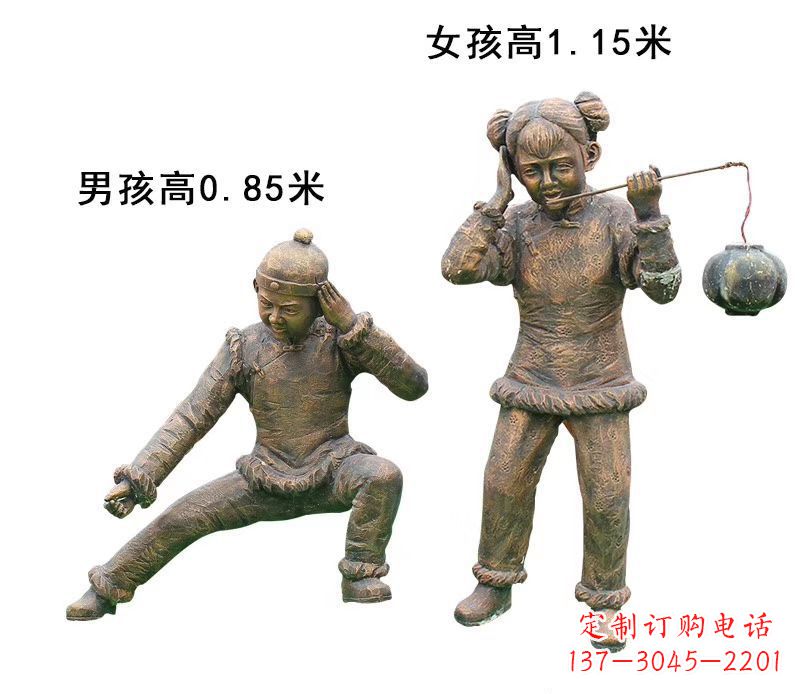 泉州铜雕放鞭炮的儿童童趣雕塑