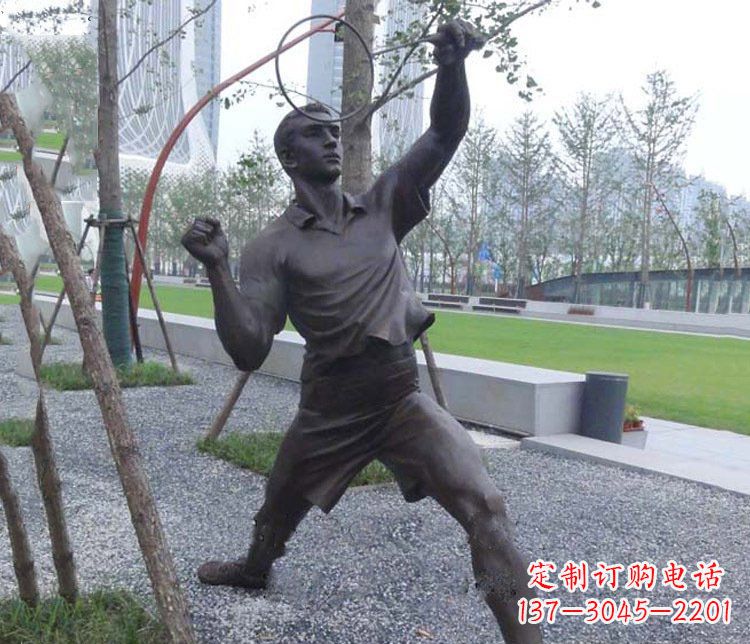 泉州铜雕户外公园打羽毛球运动人物摆件