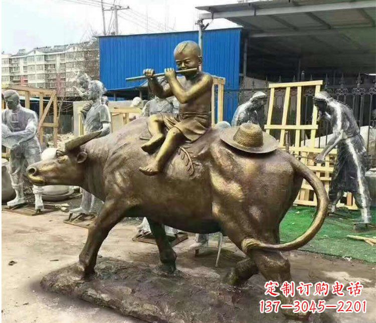 泉州铜雕户外牧童骑牛雕塑摆件