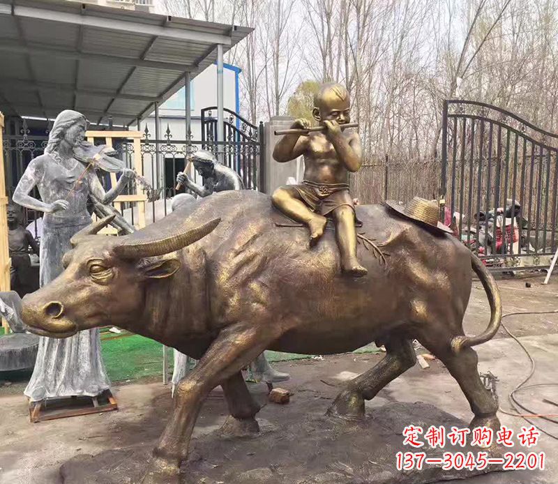 泉州铜雕户外牧童骑牛