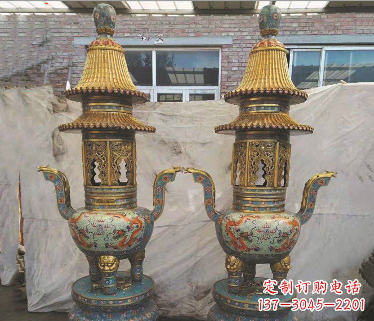 泉州铜雕景泰蓝香炉雕塑摆件
