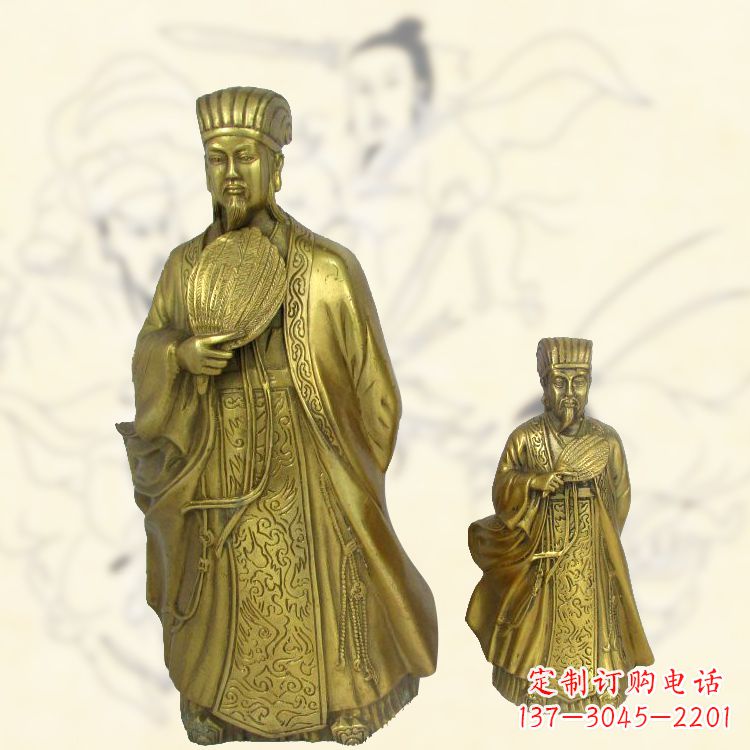 泉州铜雕名人诸葛亮雕像-纯铜铸造三国人物雕塑