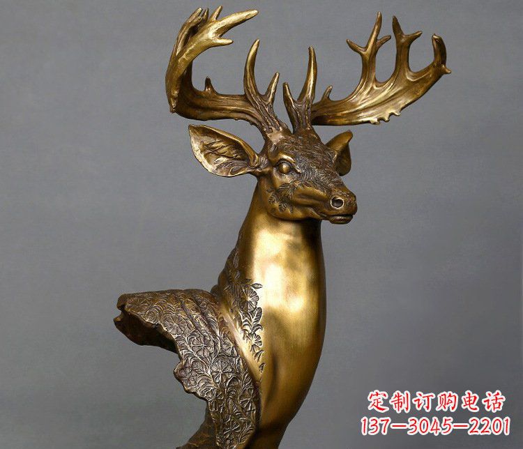 泉州铜雕如意铜鹿头摆件