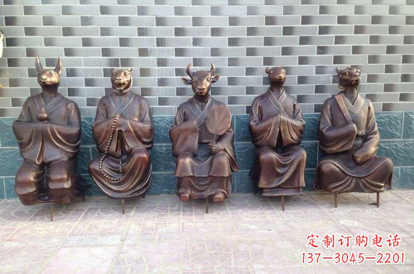 泉州铜雕兽首人身十二生肖雕塑