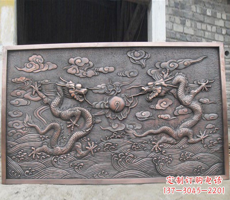 泉州铜雕双龙壁画景观摆件