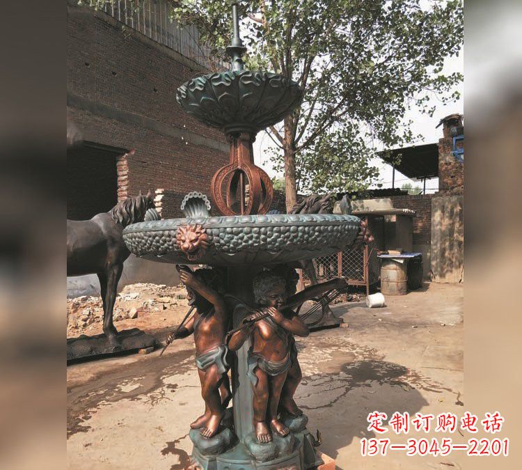 泉州铜雕双层西方儿童喷泉