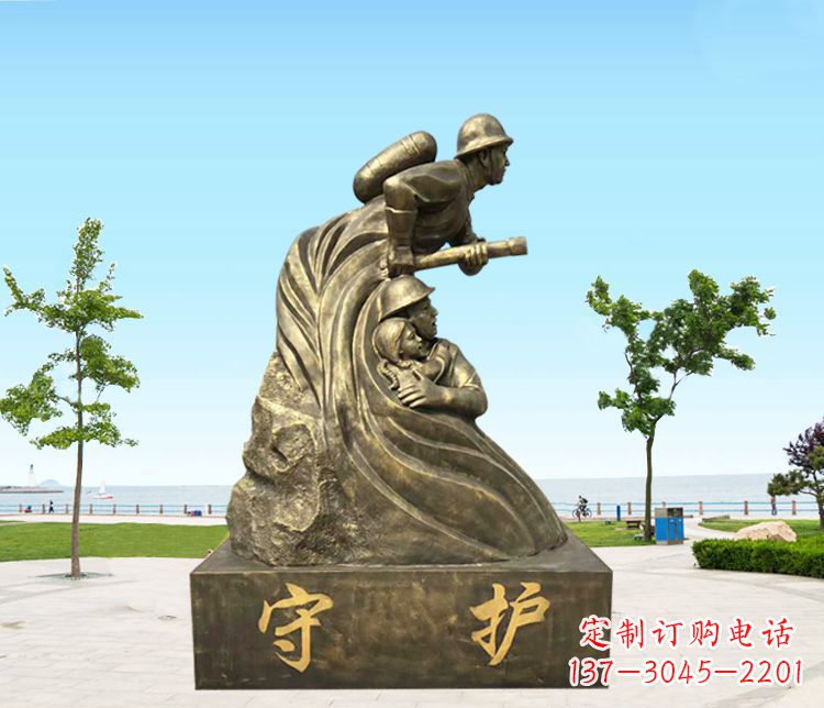 泉州铜雕消防员守护雕塑