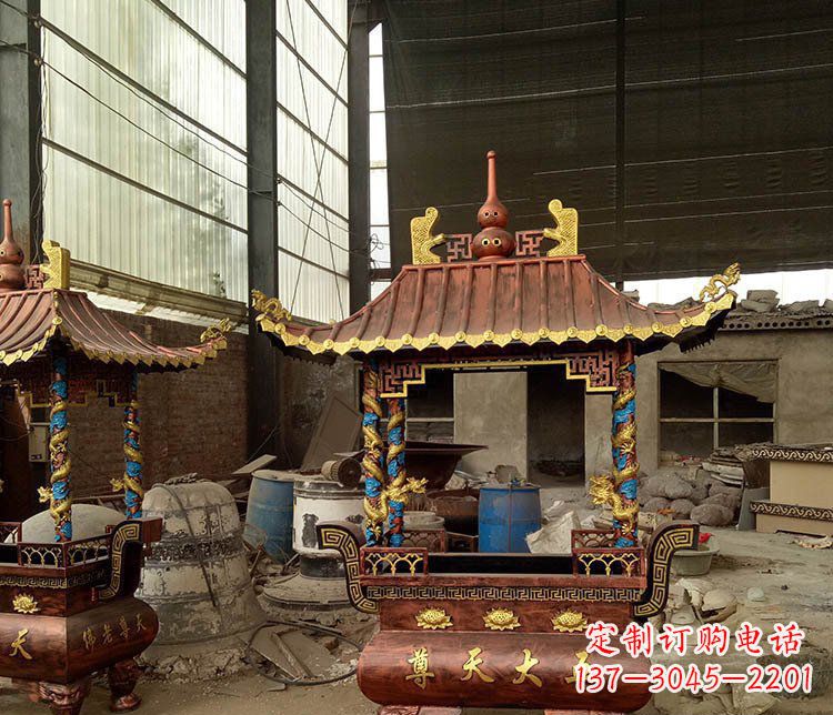 泉州铜雕小型寺庙香炉摆件