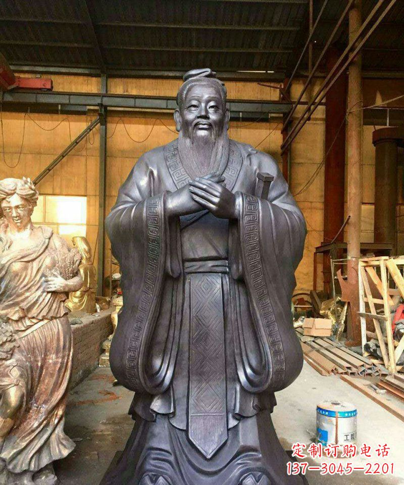 泉州铜雕校园孔子人像雕塑