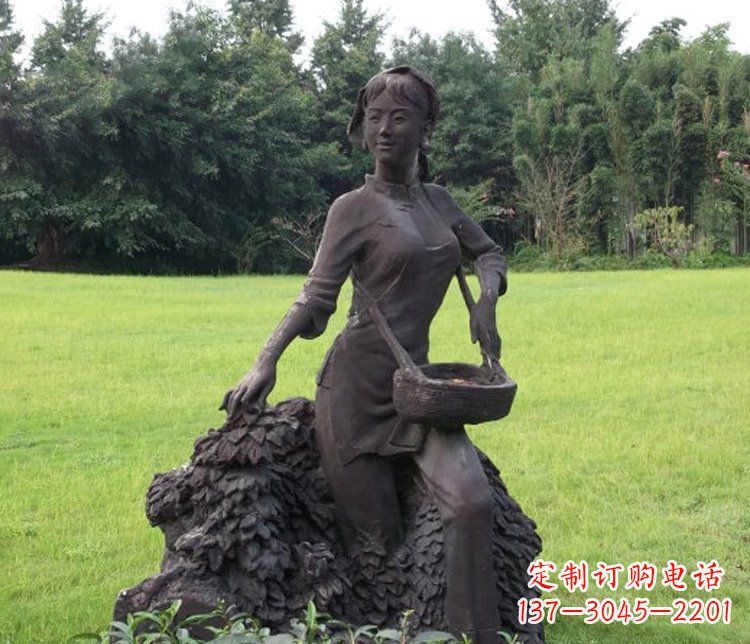 泉州铜雕园林采茶女孩人物雕塑