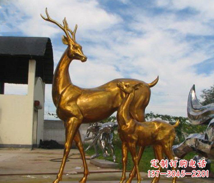 泉州铜雕园林动物母子鹿雕塑