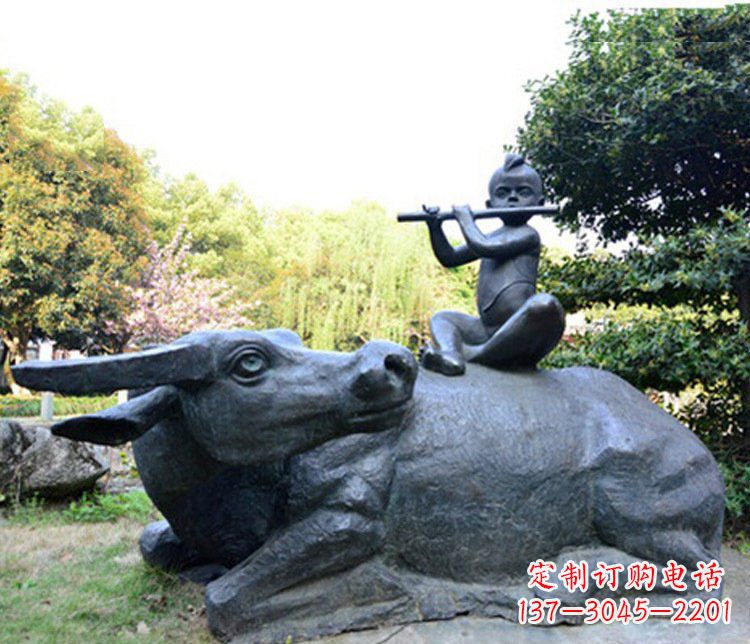 泉州铜雕园林牧童骑牛景观摆件