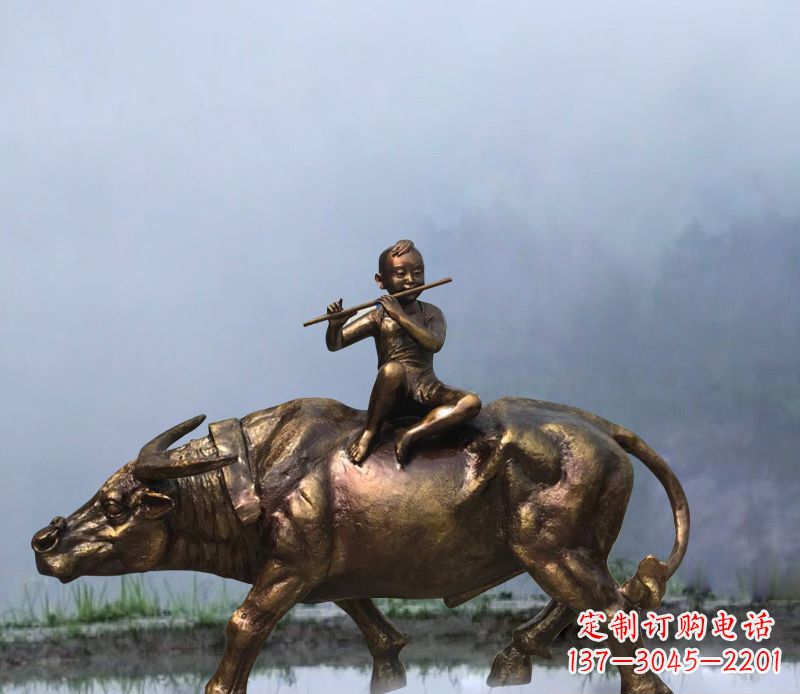 泉州铜雕园林牧童骑牛
