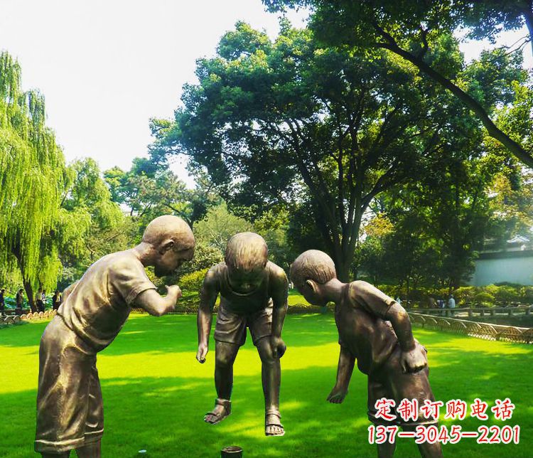 泉州铜雕园林玩陀螺儿童雕塑