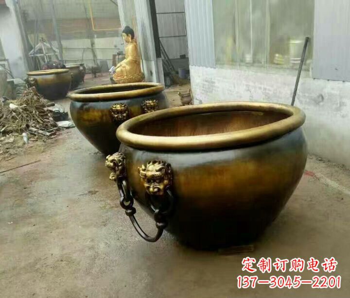 泉州铜雕圆形荷花水缸雕塑 (2)