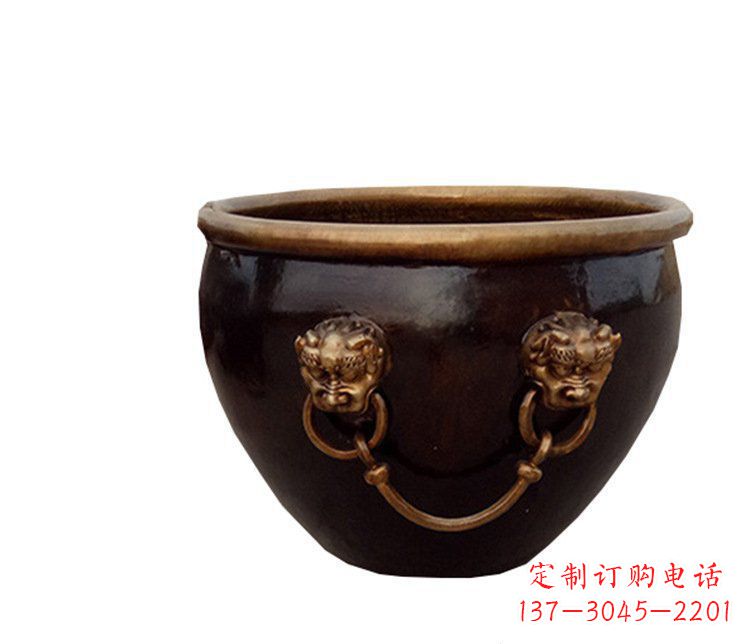 泉州铜雕圆形荷花水缸雕塑 (4)