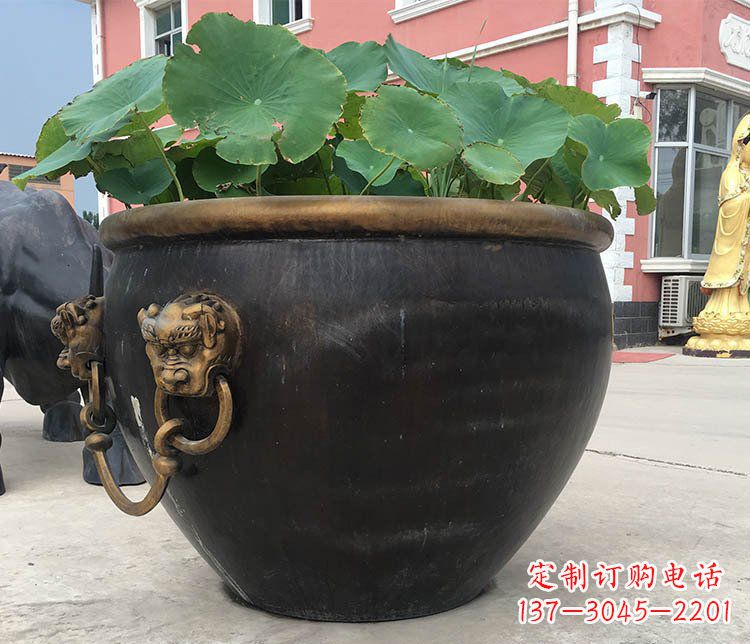 泉州铜雕圆形荷花水缸雕塑 (3)