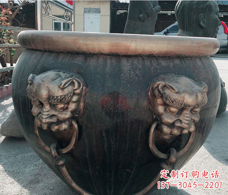 泉州铜雕圆形荷花水缸雕塑 (6)