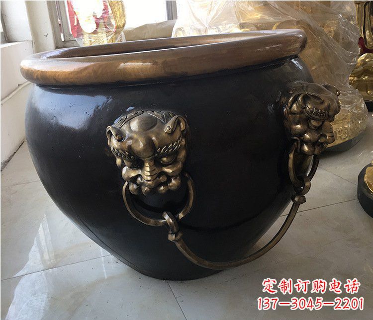 泉州铜雕圆形荷花水缸雕塑 (5)