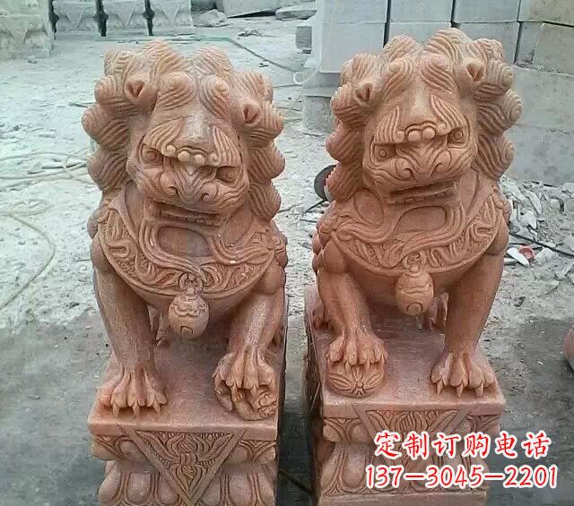 泉州晚霞红传统狮子石雕