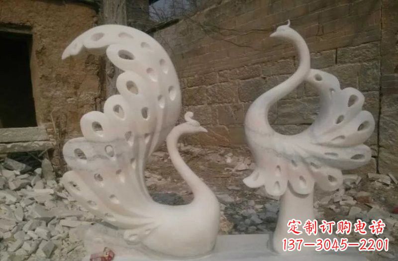泉州晚霞红抽象石雕孔雀