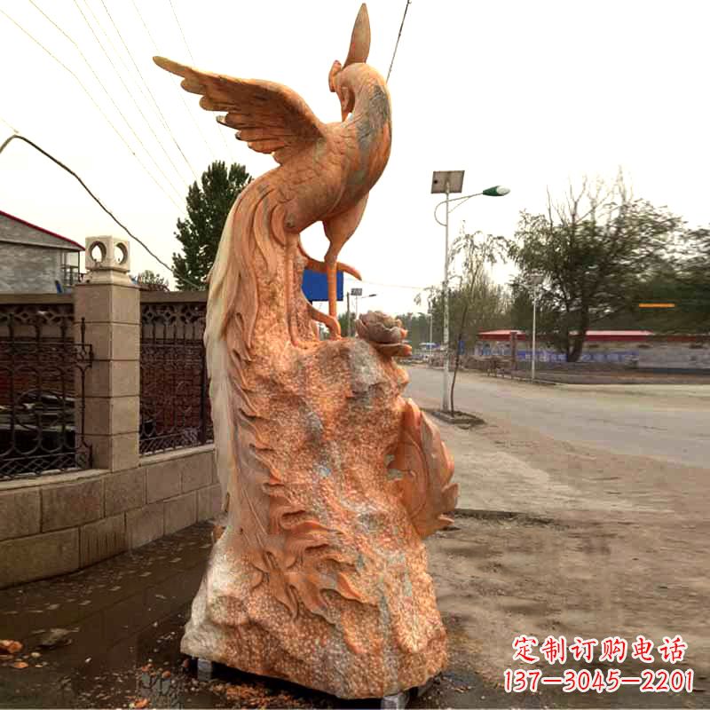 泉州晚霞红大理石瑞鸟凤凰雕塑