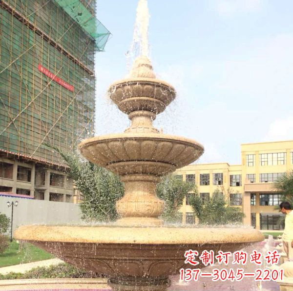 泉州晚霞红大型多层喷泉石雕