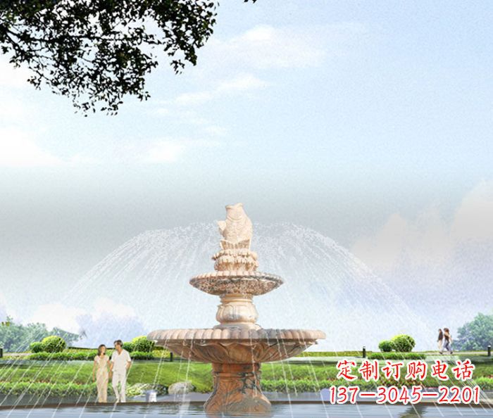泉州晚霞红多层大型石雕喷泉 (4)
