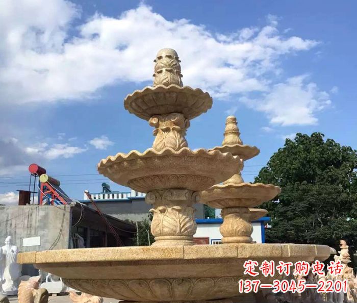 泉州晚霞红多层喷泉石雕