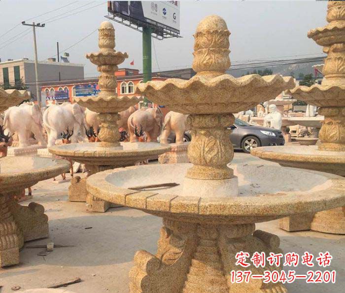 泉州晚霞红多层大型石雕喷泉