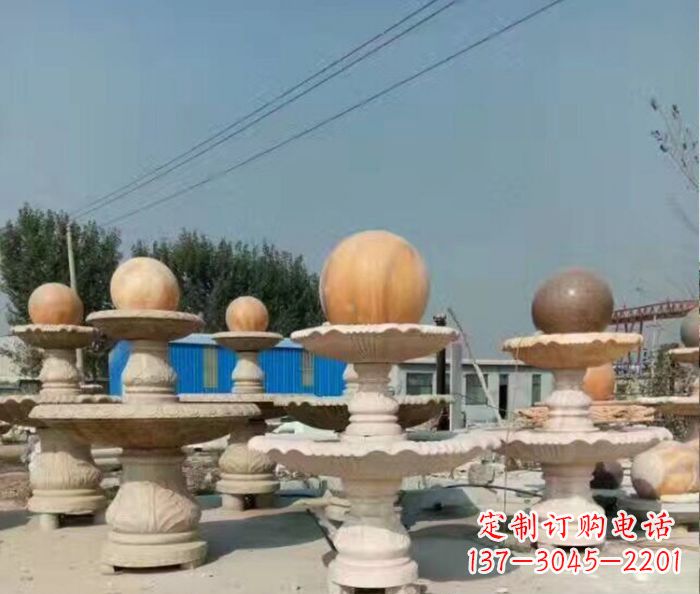 泉州晚霞红多层风水球喷泉石雕