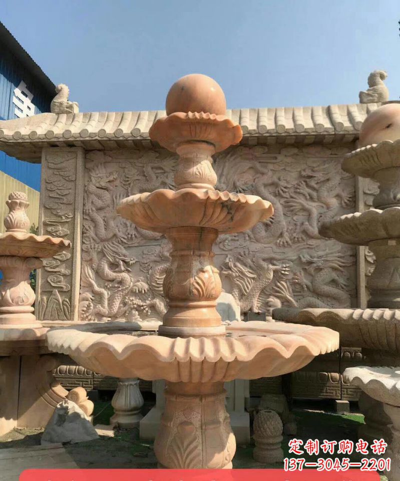 泉州晚霞红风水球石雕喷泉