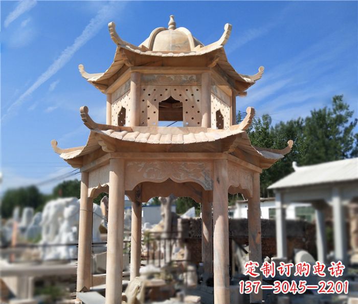 泉州晚霞红公园双层六角凉亭石雕