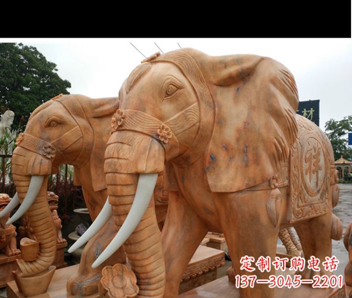 泉州晚霞红吉祥如意门口镇宅招财大象石雕 (3)