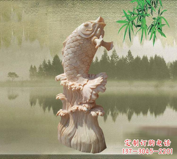 泉州晚霞红鲤鱼石雕