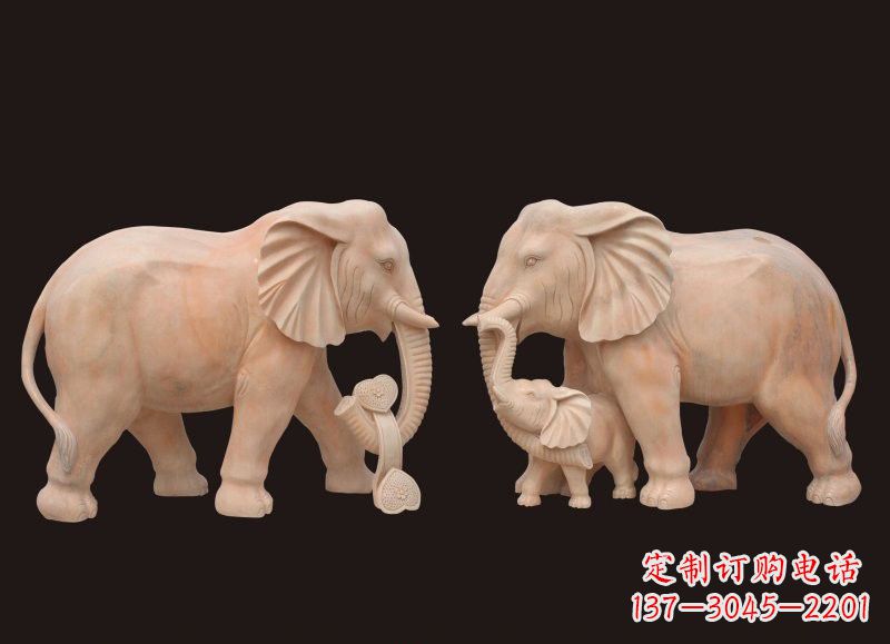 泉州晚霞红母子大象雕塑