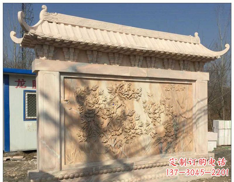 泉州晚霞红牡丹花浮雕影壁