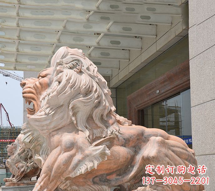 泉州晚霞红欧式狮子石雕 (3)