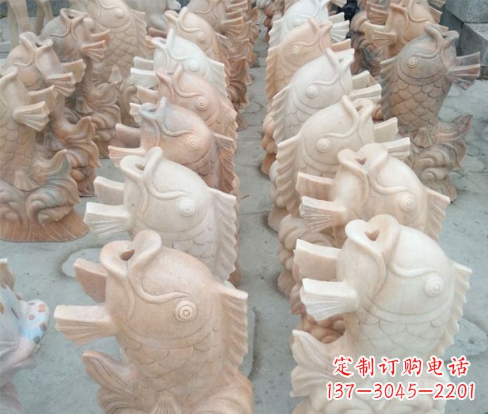 泉州晚霞红喷水鲤鱼公园石雕 (2)