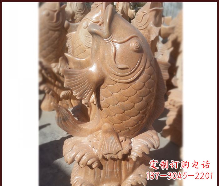 泉州晚霞红喷水鲤鱼石雕 (3)