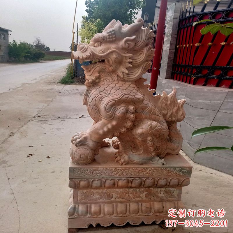 泉州晚霞红麒麟石雕