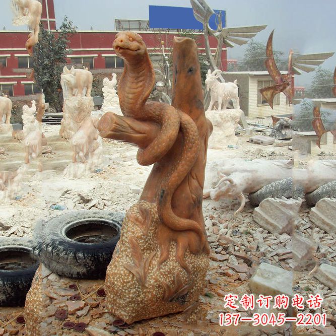 泉州晚霞红蛇石雕-12生肖动物雕塑