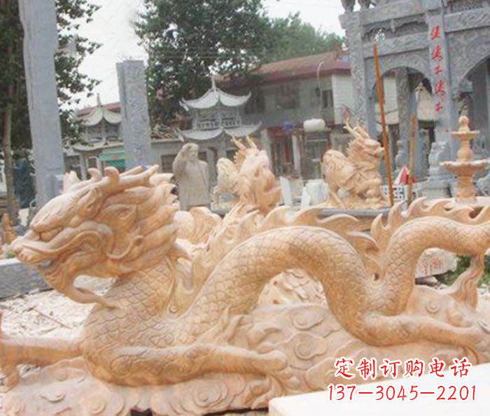 泉州晚霞红生肖龙石雕